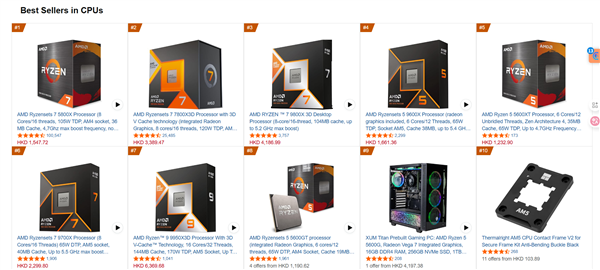 风暴娱乐官方：AM4老兵不死：锐龙7 5800X登上销量榜首！前十有4款是AM4